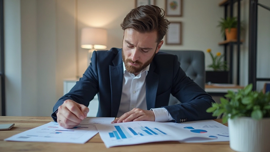 Profesionálny pracovník analyzujúci finančné grafy a správy na pracovnej doske